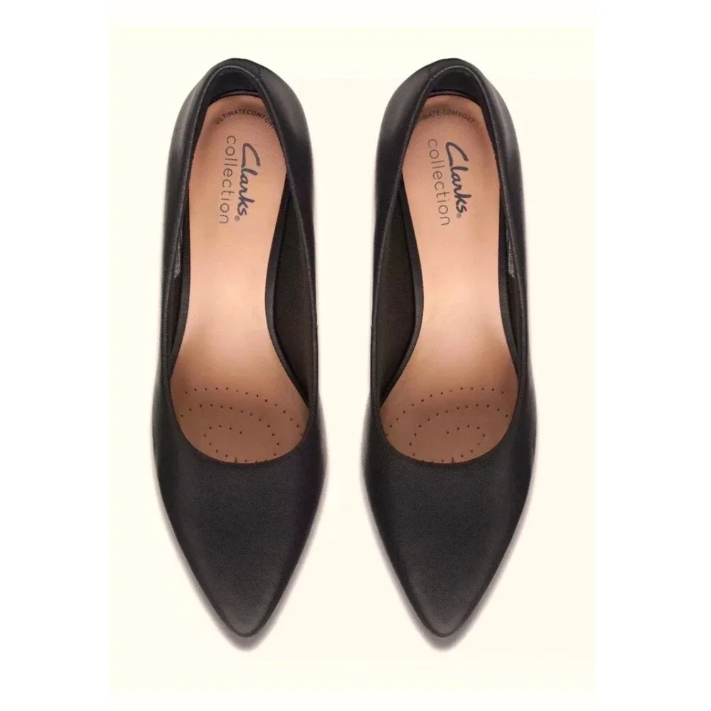 Clarks Teresa Step Black Leather Pointed-Toe Pumps — Women's 11M Never Worn